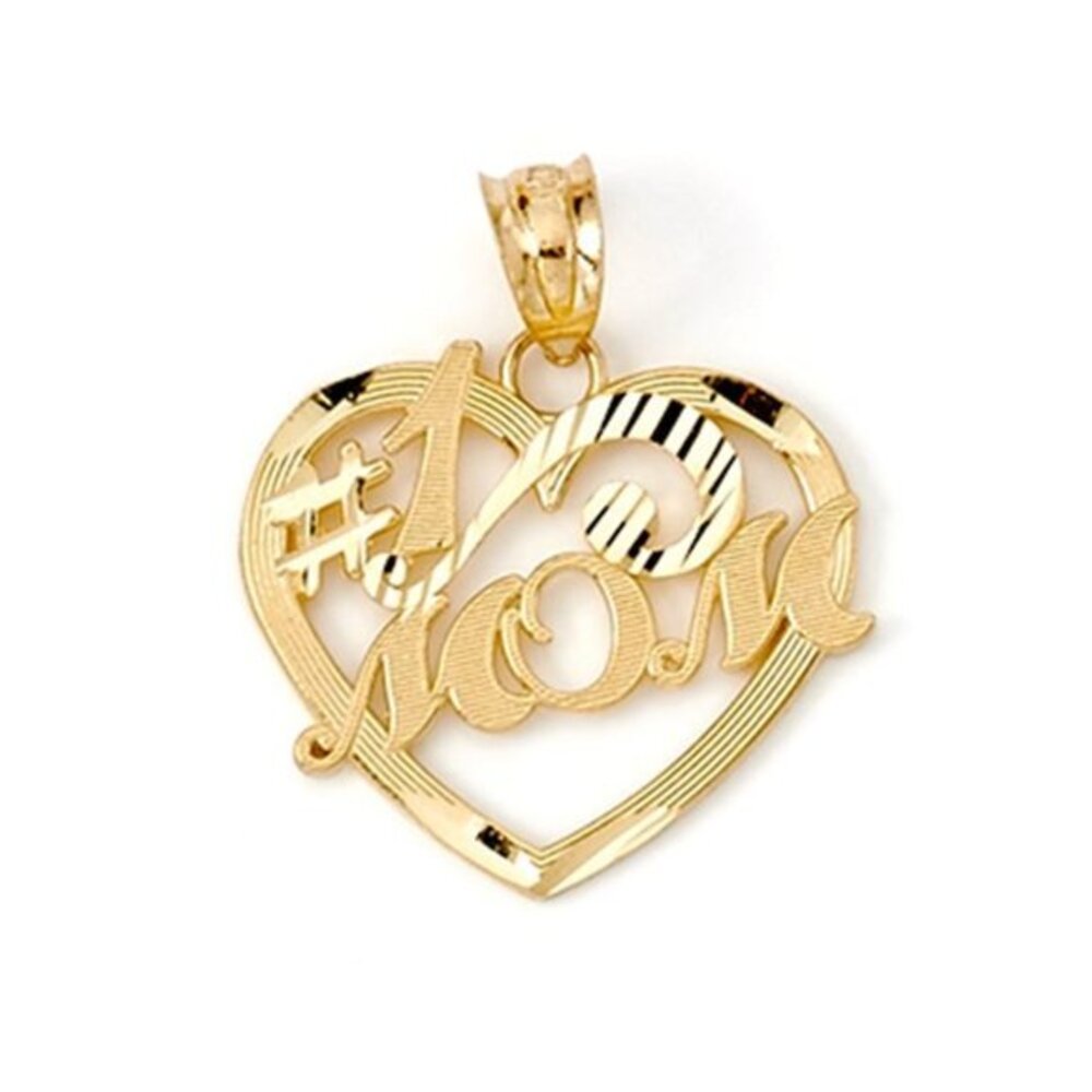 Heart "#1 Mom" Charm Real 14K Yellow Gold Pendant mom Pendant